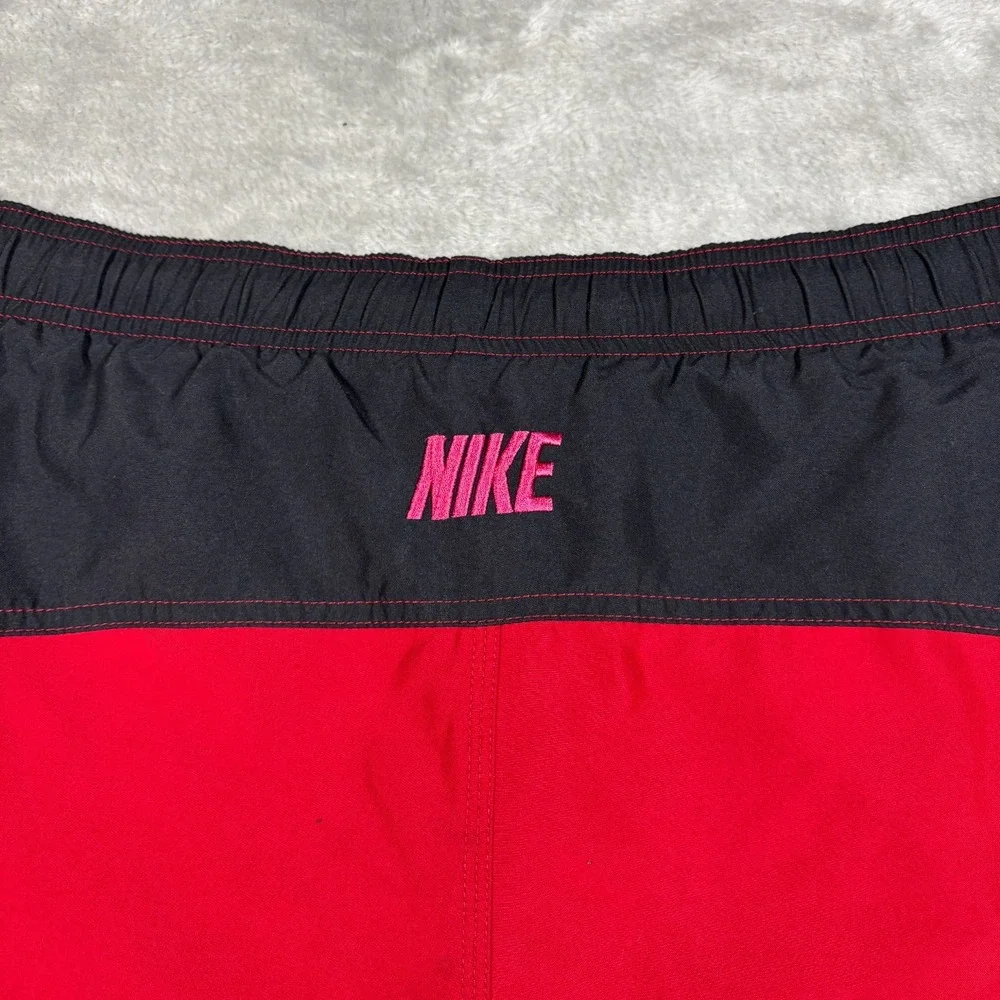 Vintage Nike Swim Shorts Men Small Red Black Silver Tag Board Trunks Embroidered